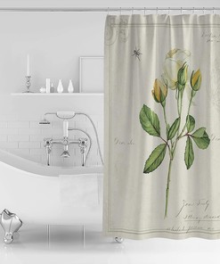 Vintage Farm White Rose Flowers on Retro Letter Print Shower Curtain for Bathroom