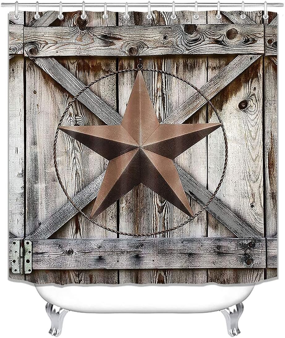 Vintage Farmhouse Western Texas Star Fabric Shower Curtain, Perfect For Adding Rustic Charm To Your Bathroom Decorr - Image 2