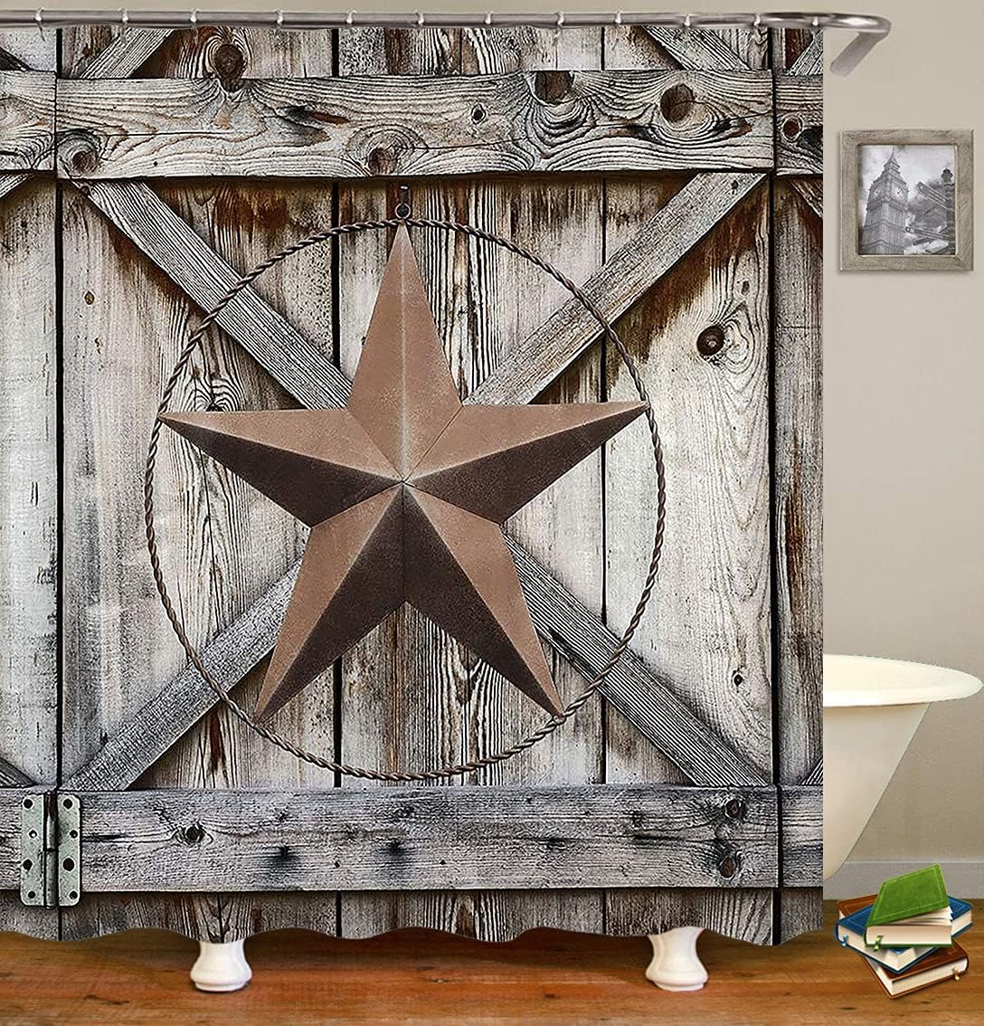 Vintage Farmhouse Western Texas Star Fabric Shower Curtain, Perfect For Adding Rustic Charm To Your Bathroom Decorr - Image 3