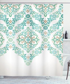 Vintage Floral Boho Print Turquoise Shower Curtain for an Elegant Bathroom
