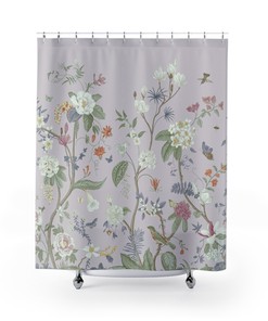 Vintage Floral Chinoiserie Shower Curtain With Bird Garden Fresco