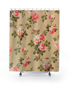 Vintage Floral Shower Curtain - Pink and Green Design for Retro Bathroom 