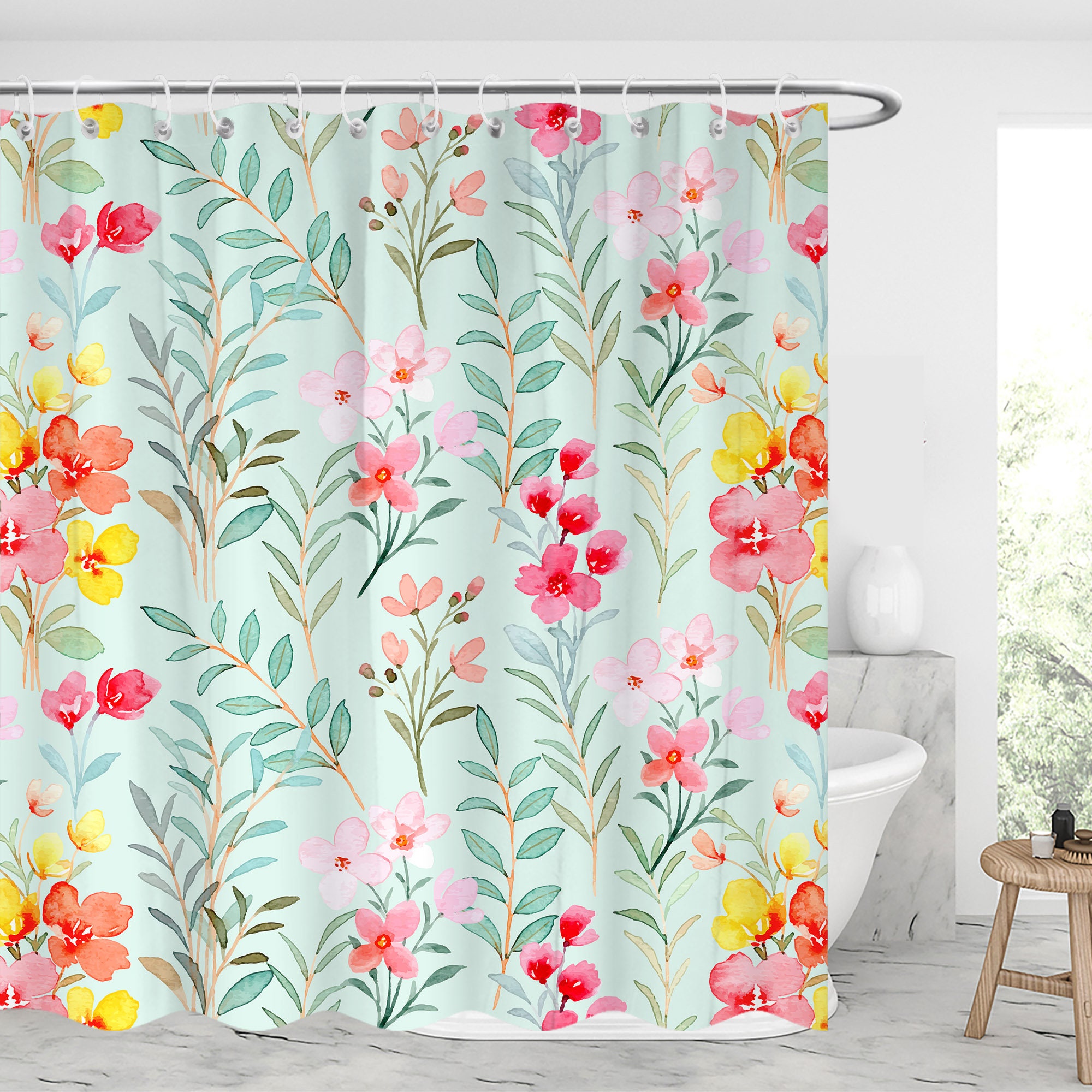 Vintage Floral Shower Curtain - Waterproof Modern Fabric Bathroom Curtain - Unique Gift Idea