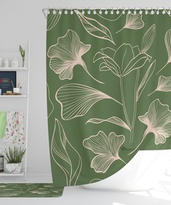 Vintage Floral Shower Curtain With Green And Pink Flowers For Bath Decor