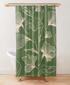 Vintage Floral Shower Curtain With Green And Pink Flowers For Bath Decor