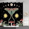 Vintage Floral Shower Curtain with Butterfly, Mushroom, Sun, and Moon Print 