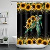 Vintage Floral Sunflower Shower Curtain With Funny Sea Turtle Print For Bathtub