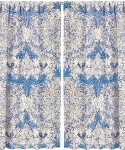 Vintage Floral White Blue Shower Curtain, Rustic Boho Flowers Art Printed, Window Drapes for Bathroom