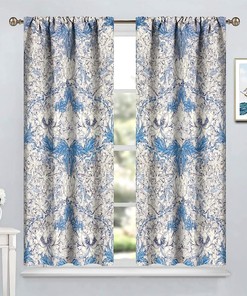 Vintage Floral White Blue Shower Curtain, Rustic Boho Flowers Art Printed, Window Drapes for Bathroom