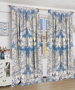 Vintage Floral White Blue Shower Curtain, Rustic Boho Flowers Art Printed, Window Drapes for Bathroom