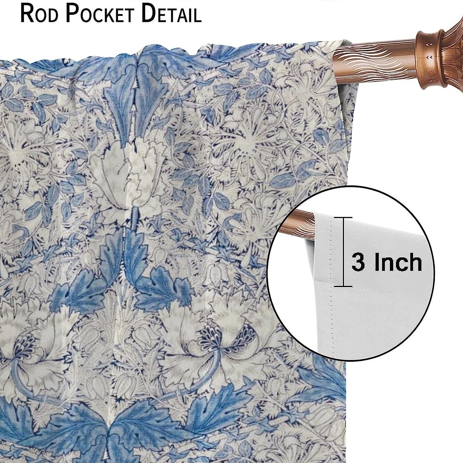 Vintage Floral White Blue Shower Curtain, Rustic Boho Flowers Art Printed, Window Drapes for Bathroom