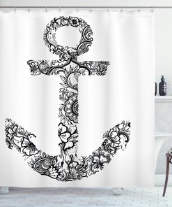 Vintage Flower Floral Anchor Shaped Vacation Shower Curtain