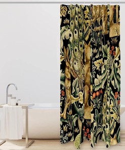 Vintage Flower Rabbit Fox Peacock Print Fabric Shower Curtain for Quirky Bathroom Decor