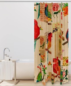 Vintage Flower Rose Bird Butterfly Print Fabric Shower Curtain for Nostalgic Bathroom Decor