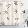 Vintage Flying Bird Swallow Illustration Shower Curtain In Beige And Brown