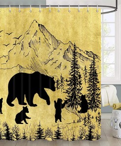 Vintage Forest Black Bear Shower Curtain For Rustic Lodge Cabin Bathroom Accessoriess