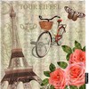 Vintage France Eiffel Tower with Bicycle Butterfly Leaf Rose Flower Print Shower Curtain