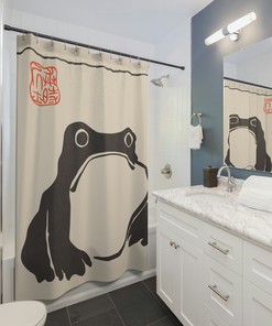 Vintage Frog Art Japanese Shower Curtain for Minimalist Bathroom Decor