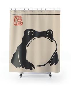 Vintage Frog Art Japanese Shower Curtain for Minimalist Bathroom Decor
