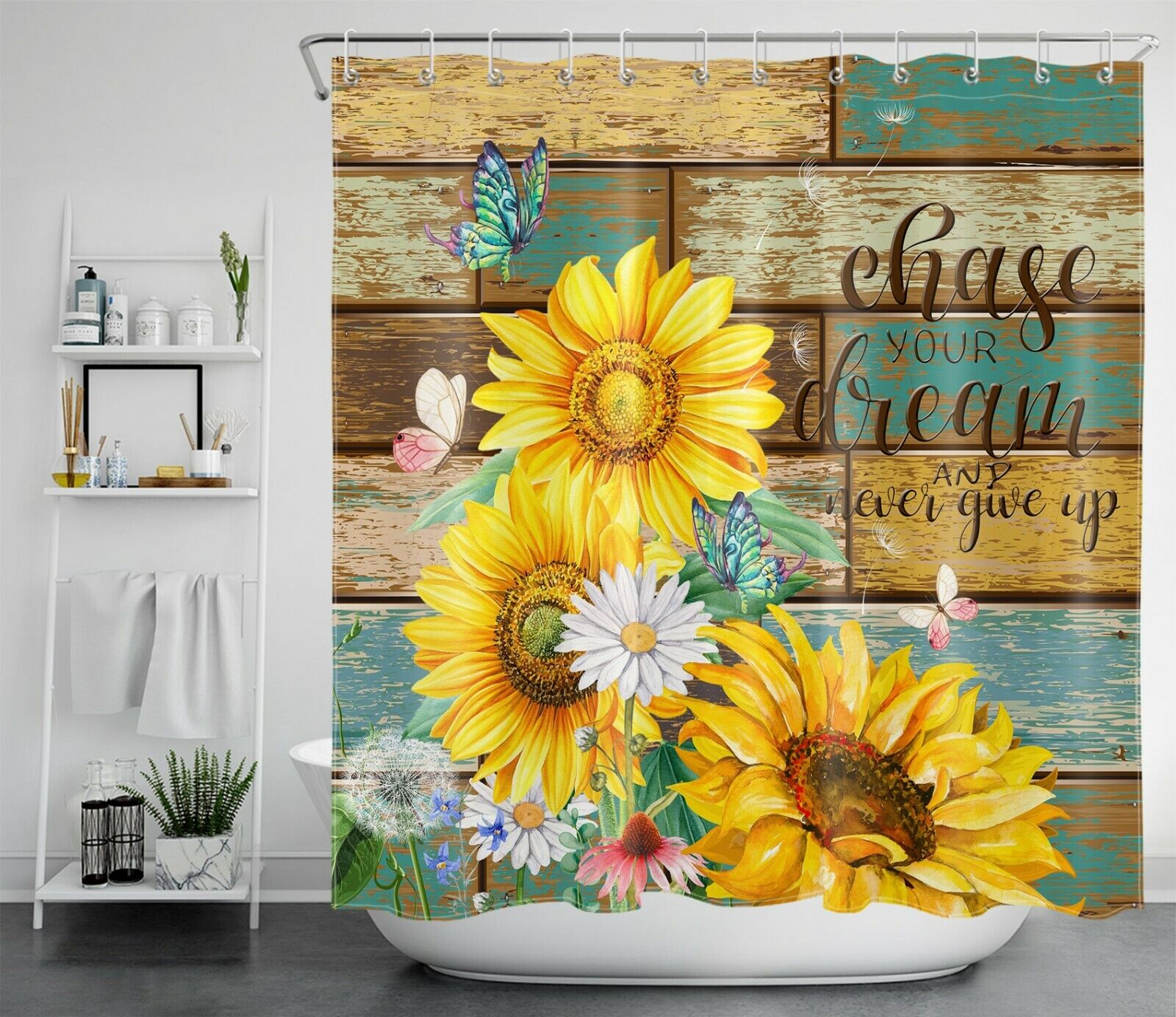 Vintage Funny Words Shower Curtain - Vicces Virƒ¡g Napraforgƒ³ Design for a Quirky Bathroom