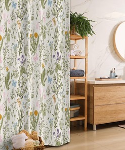 Vintage Garden Plants Herbs Flowers Botanical Classic Shower Curtain, Fabric Bathroom Decors, Pink Blue Stall
