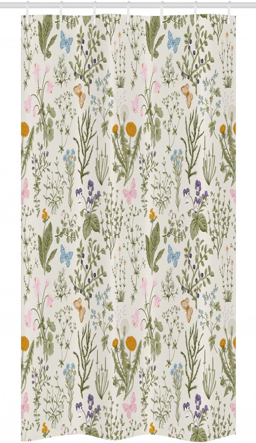 Vintage Garden Plants Herbs Flowers Botanical Classic Shower Curtain, Fabric Bathroom Decors, Pink Blue Stall - Image 3