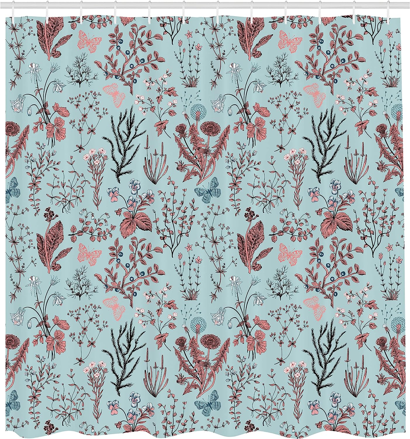 Vintage Garden Plants Herbs Flowers Shower Curtain, Botanical Classic Design Illustration Cloth Fabric Bathroom Decors - Image 2
