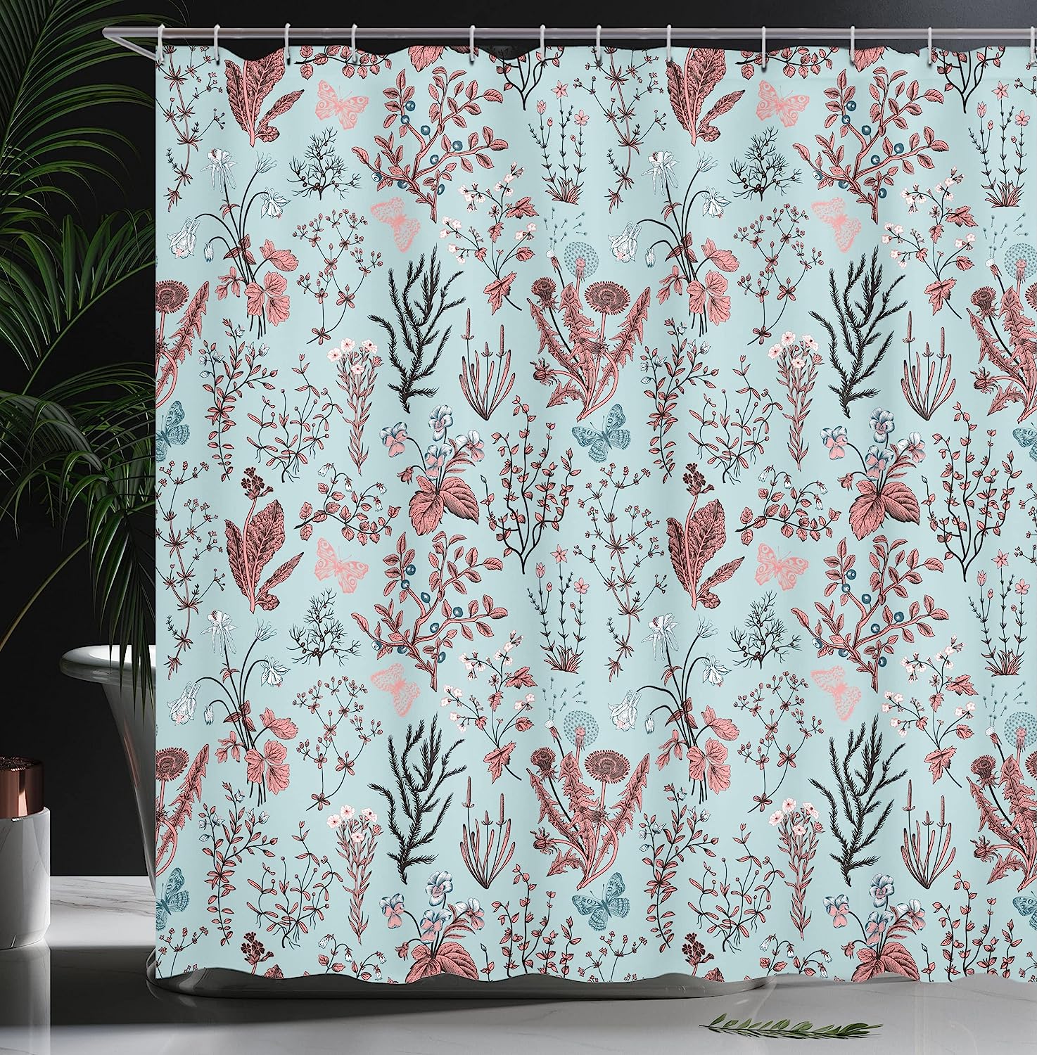 Vintage Garden Plants Herbs Flowers Shower Curtain, Botanical Classic Design Illustration Cloth Fabric Bathroom Decors - Image 3