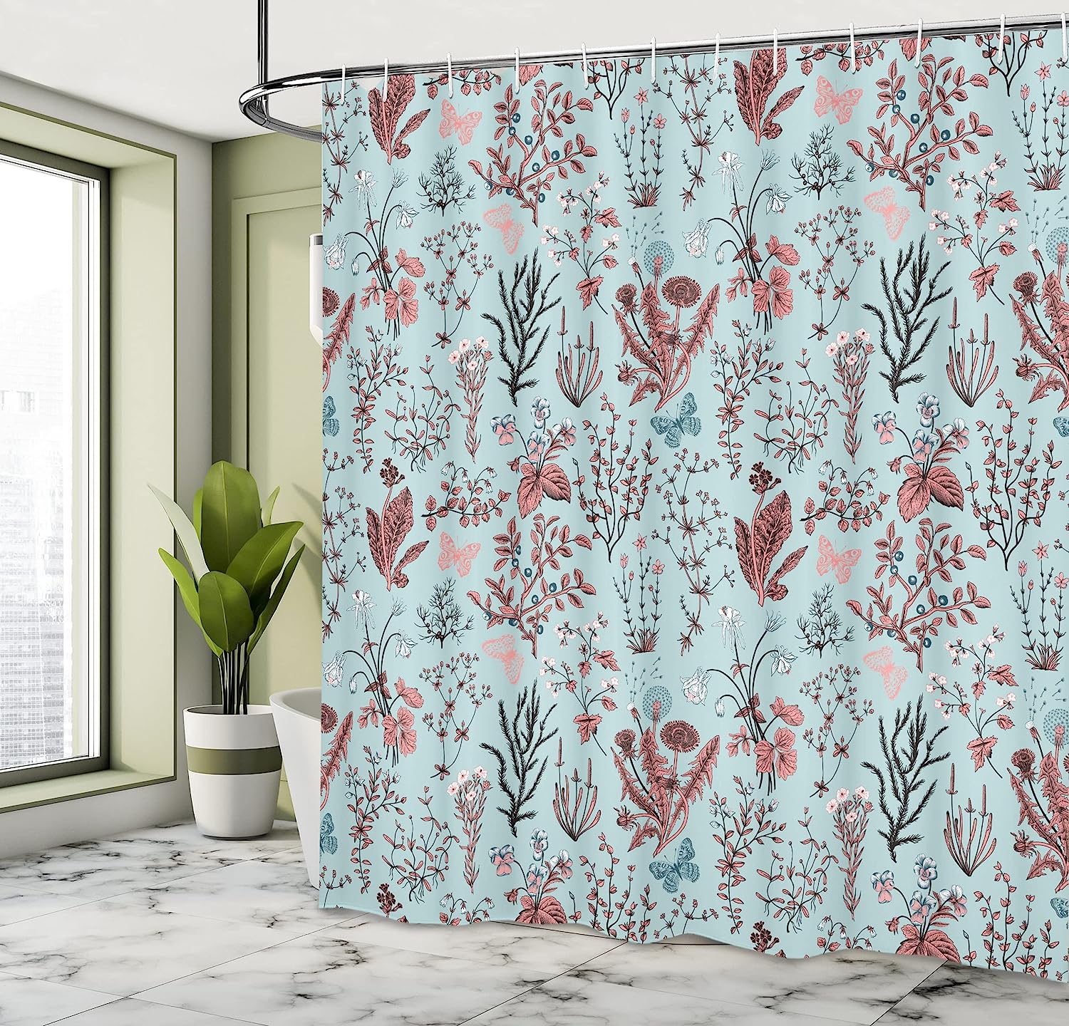 Vintage Garden Plants Herbs Flowers Shower Curtain, Botanical Classic Design Illustration Cloth Fabric Bathroom Decors - Image 4