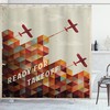 Vintage Geometric Airplane Printed Shower Curtain For Travel-Loving Bathrooms
