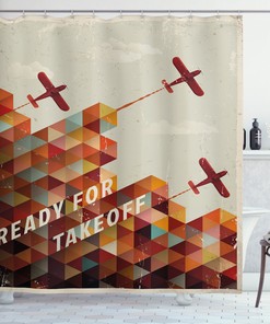 Vintage Geometric Airplane Printed Shower Curtain For Travel-Loving Bathrooms
