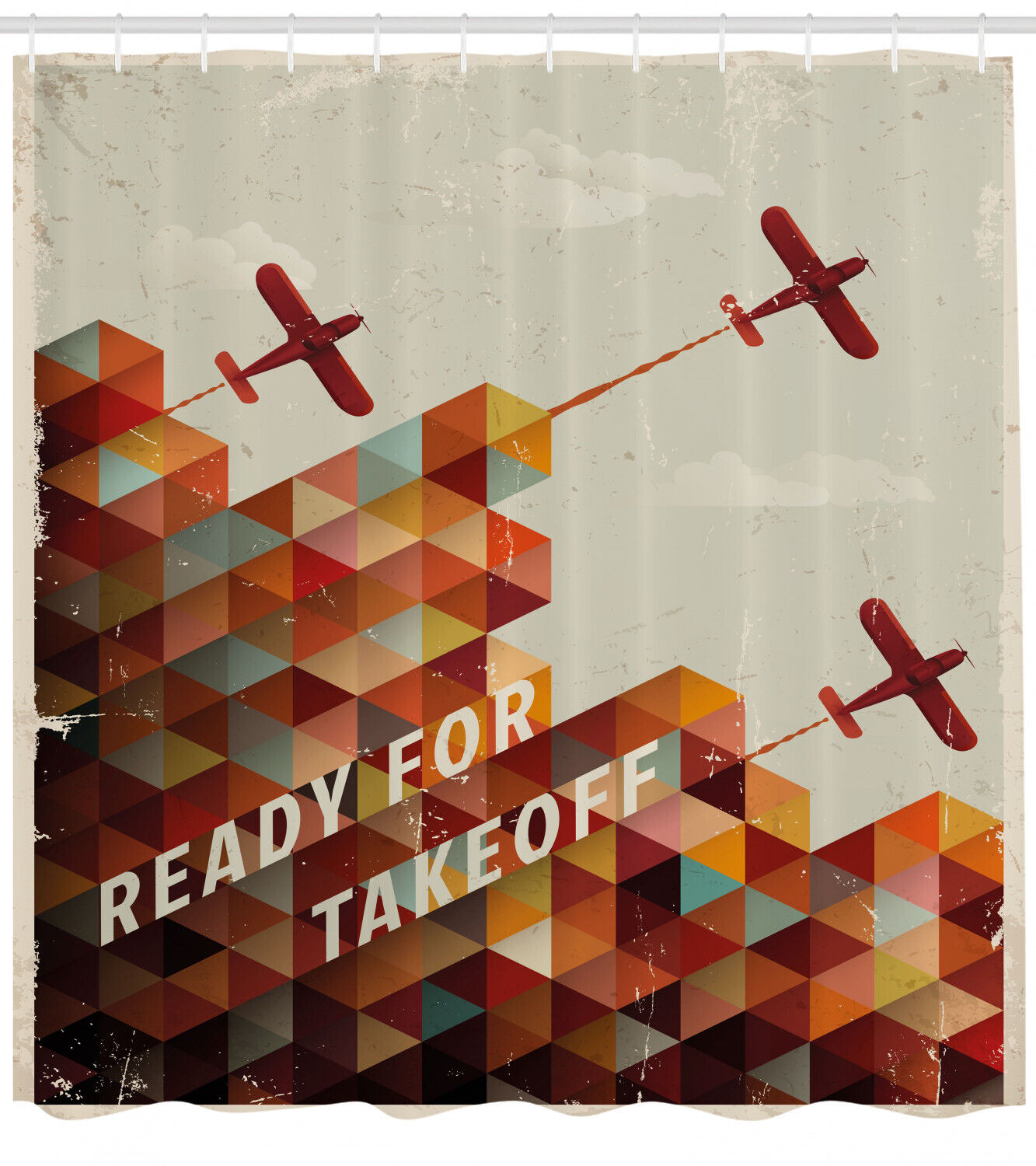Vintage Geometric Airplane Printed Shower Curtain For Travel-Loving Bathrooms - Image 2