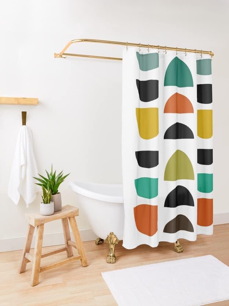 Vintage Geometric Design Mid Century Modern Shower Curtain for a Nostalgic Bathroom
