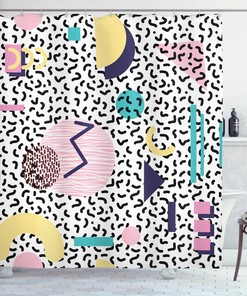 Vintage Geometric Shapes Shower Curtain - Retro Print Design for a Stylish Bathroom 