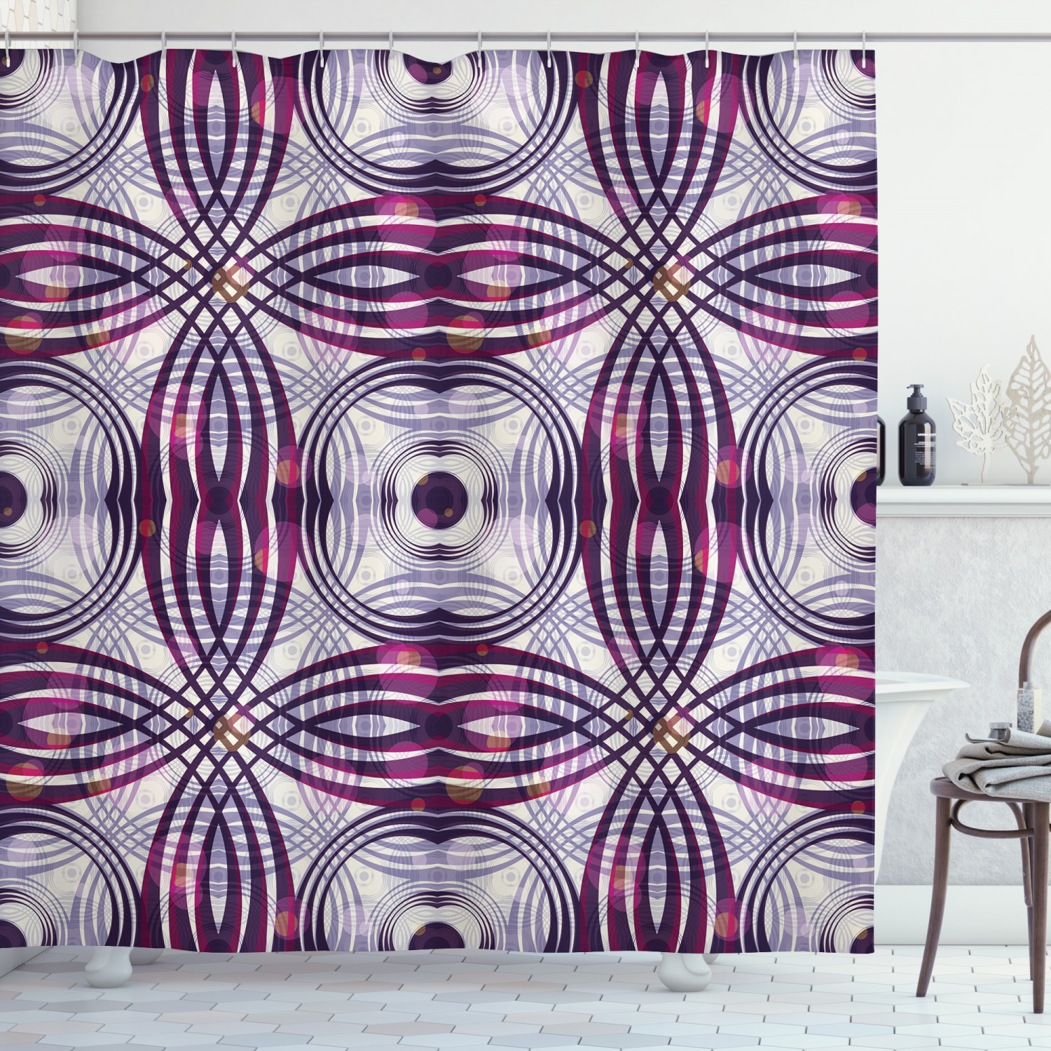 Vintage Geometric Stripe Shower Curtain - Circle Print Design for a Retro-Inspired Bathroom