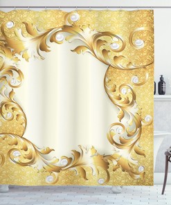 Vintage Golden Floral Shower Curtain - Elegant Ornament Print Design for a Luxurious Bathroom 