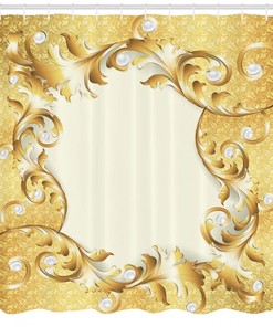 Vintage Golden Floral Shower Curtain - Elegant Ornament Print Design for a Luxurious Bathroom