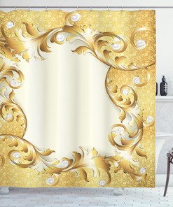 Vintage Golden Floral Shower Curtain - Elegant Ornament Print Design for a Luxurious Bathroom