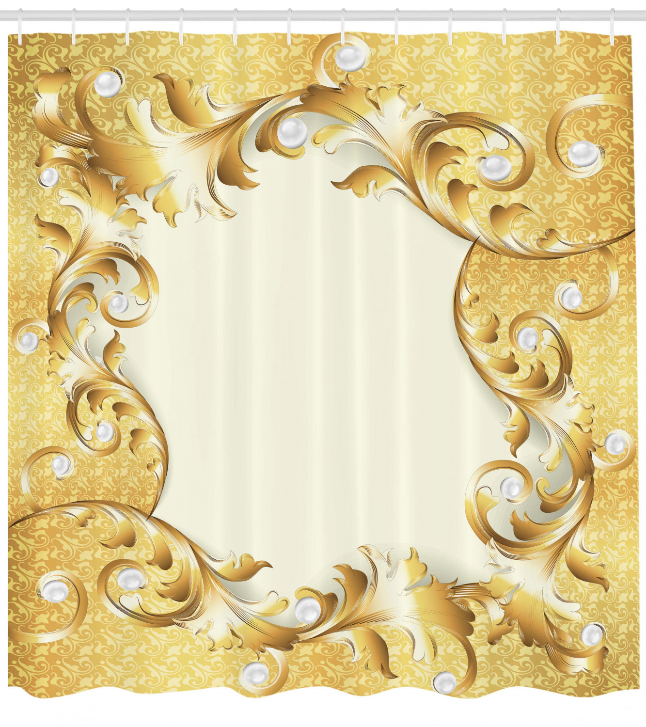 Vintage Golden Floral Shower Curtain - Elegant Ornament Print Design for a Luxurious Bathroom