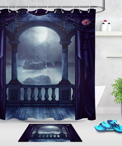 Vintage Gothic Balcony Moon Scene Shower Curtain Fabric Bathroom Decor With Gothic Style 