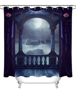Vintage Gothic Balcony Moon Scene Shower Curtain Fabric Bathroom Decor With Gothic Style