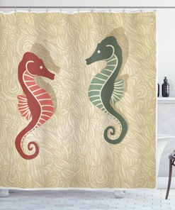 Vintage Graphic Colorful Beach Coral Reef Design Seahorses Nautical Shower Curtain