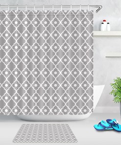 Vintage Gray and White Geometric Shower Curtain - Retro Print Design for a Stylish Bathroom 