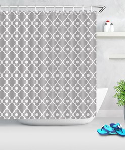 Vintage Gray and White Geometric Shower Curtain - Retro Print Design for a Stylish Bathroom