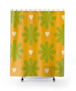 Vintage Green Flower Retro Hippie Style Boho Shower Curtain 