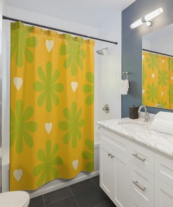 Vintage Green Flower Retro Hippie Style Boho Shower Curtain