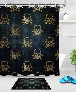 Vintage Halloween Gold Skull Fabric Shower Curtain - Spooky Bathroom Decoration