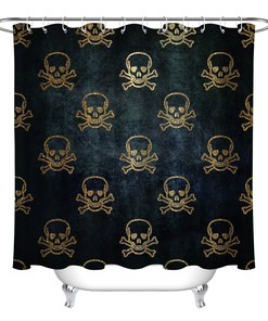 Vintage Halloween Gold Skull Fabric Shower Curtain - Spooky Bathroom Decoration