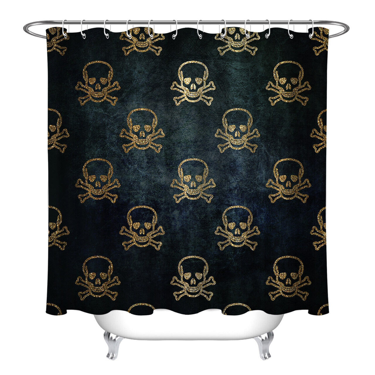 Vintage Halloween Gold Skull Fabric Shower Curtain - Spooky Bathroom Decoration