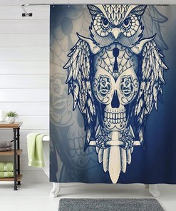 Vintage Halloween Sugar Skull Shower Curtain - Gothic Owl and Roses Design for a Spooky Bathroom Decor